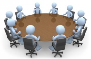 3d people in a round table having a meeting.