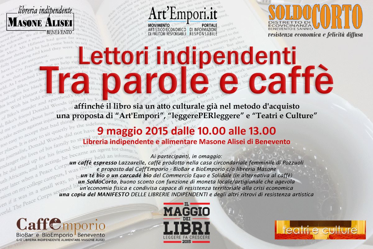 ‘Lettori indipendenti tra parole e caffè’: sabato 9 maggio, presso la libreria Masone Alisei per il ‘Maggio dei libri’