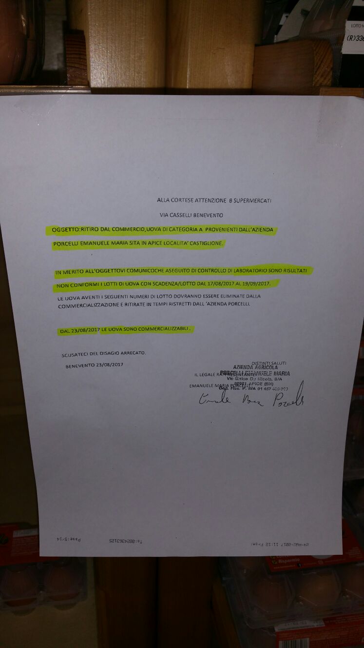 Altrabenevento: uova al Fipronil, l’Asl rassicura ma sono ancora in vendita quelle della ditta di Apice