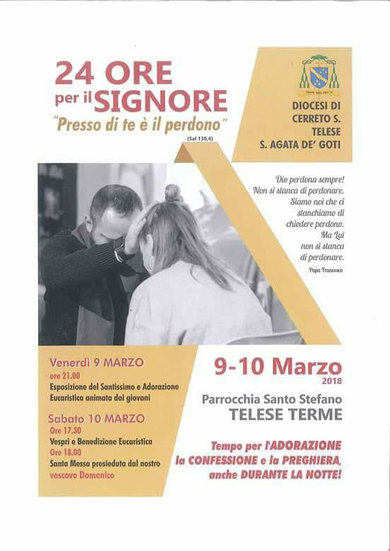 Venerdì 9 e sabato 10 marzo a Telese Terme la “24 Ore per il Signore” diocesana