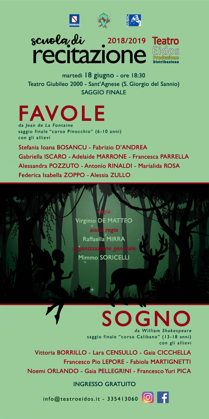 Martedì 18 giugno, a San Giorgio, saggio di chiusura della Scuola di Recitazione del Teatro Eidos
