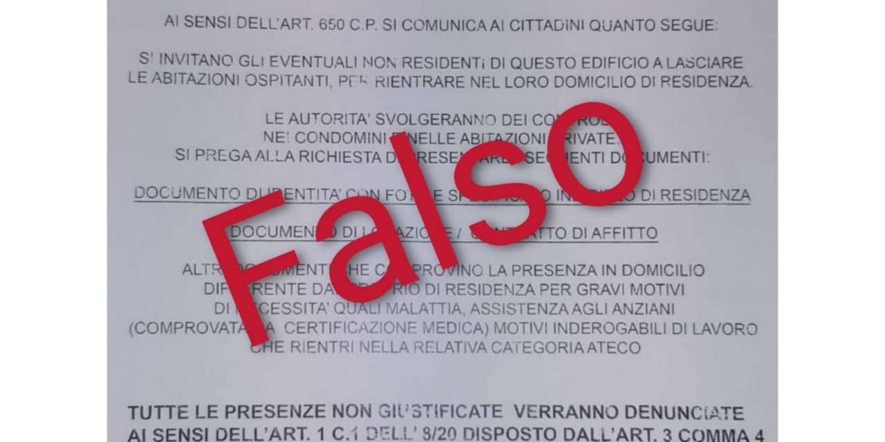 È FALSO il volantino che annuncia visite nei condomini per controllo residenti