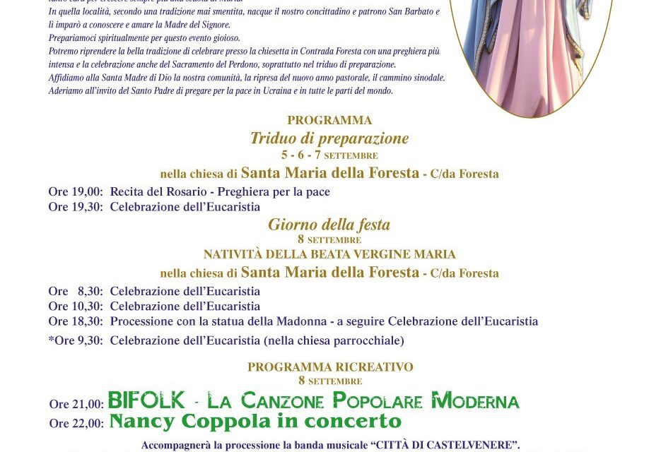 A Castelvenere tutto pronto per i Festeggiamenti in onore della Madonna della Foresta