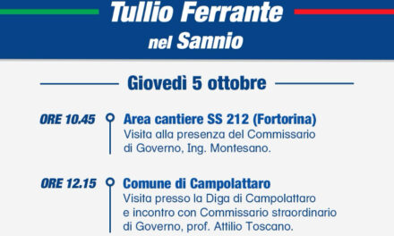 Il sottosegretario Ferrante nel Sannio. Rubano (Forza Italia): “Incontro con Commissari di Governo per punto su Fortorina, Telesina e Diga di Campolattaro”