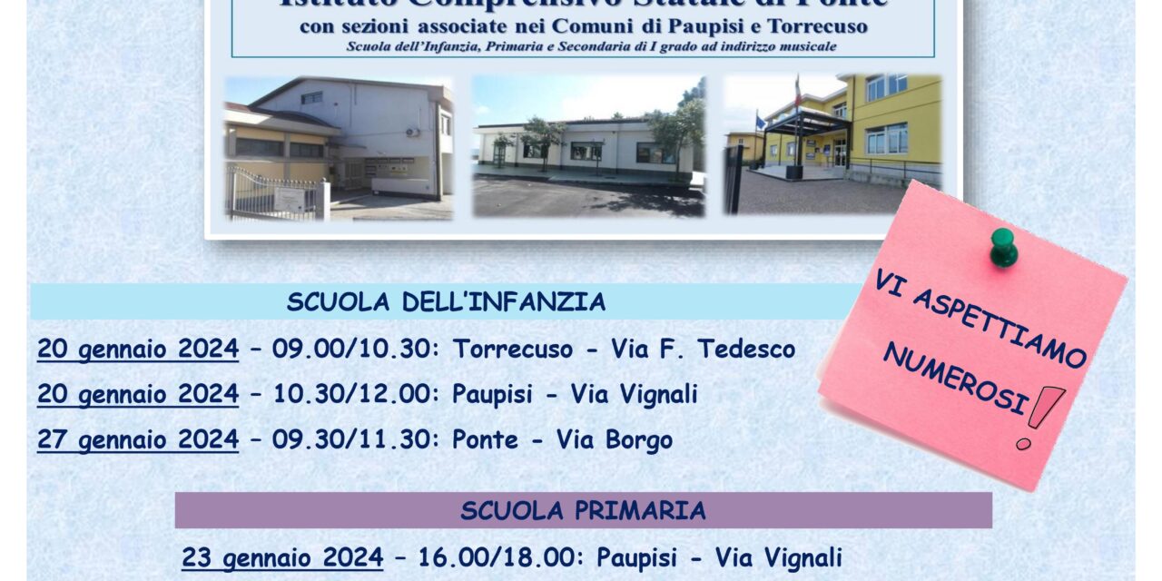 Scuola, la riscossa dei piccoli comuni. L’I.C. Ponte punta sugli Open Day