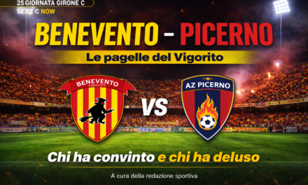 Pierozzi eroe al 103’, Marcone para tutto: promossi e bocciati di Benevento-Picerno