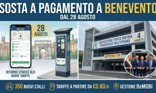 Sosta a pagamento a Benevento dal 28 agosto, il 4 riapre il parcheggio di Porta Rufina