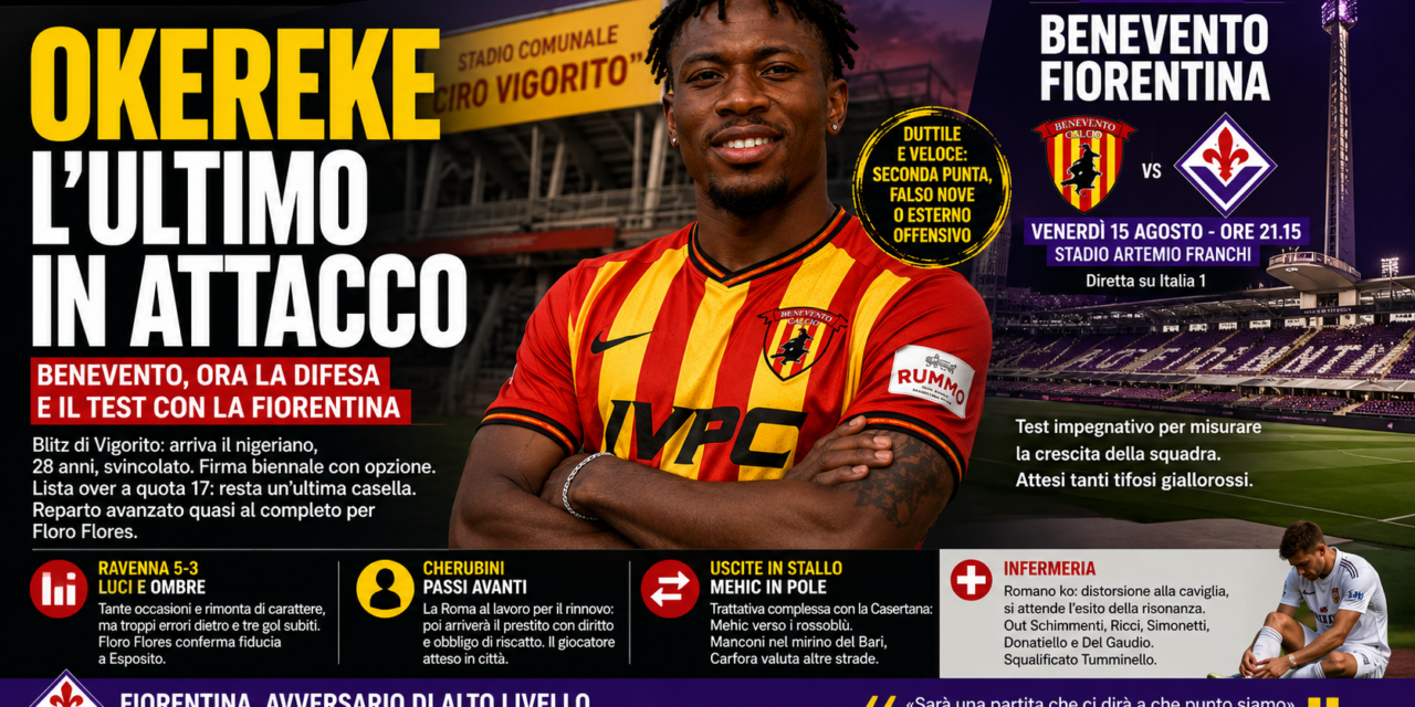 Benevento, Okereke è l’ultimo tassello in attacco. Ora c’è la Fiorentina