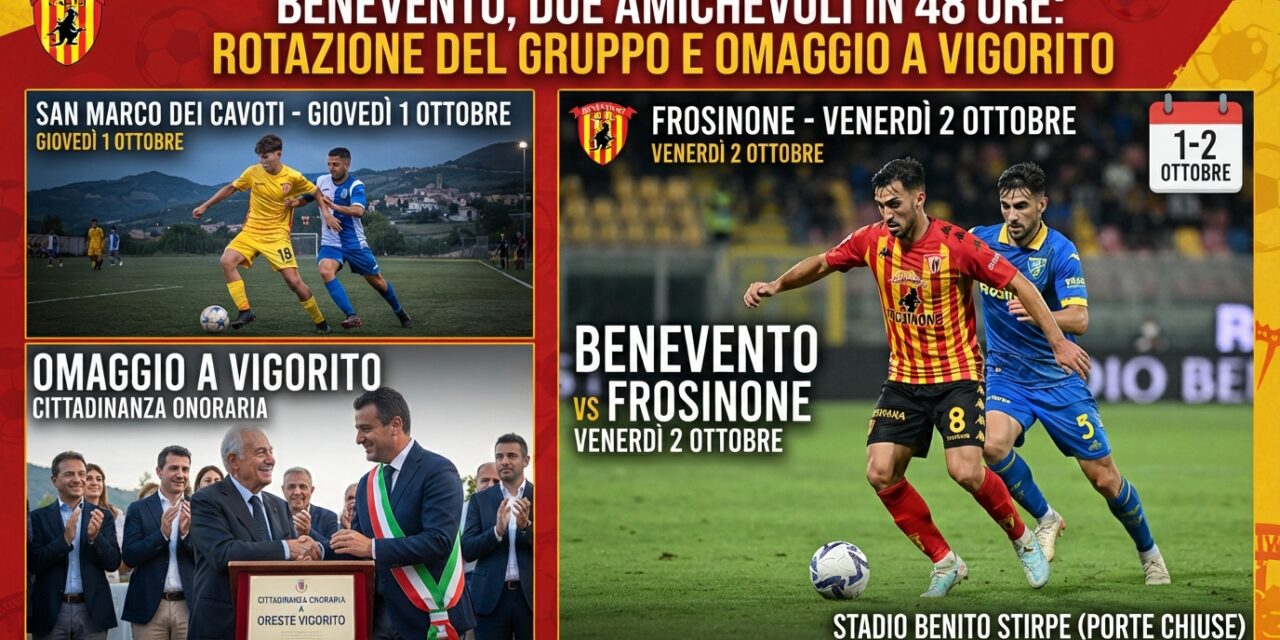Benevento, due amichevoli in 48 ore: rotazione del gruppo e omaggio a Vigorito